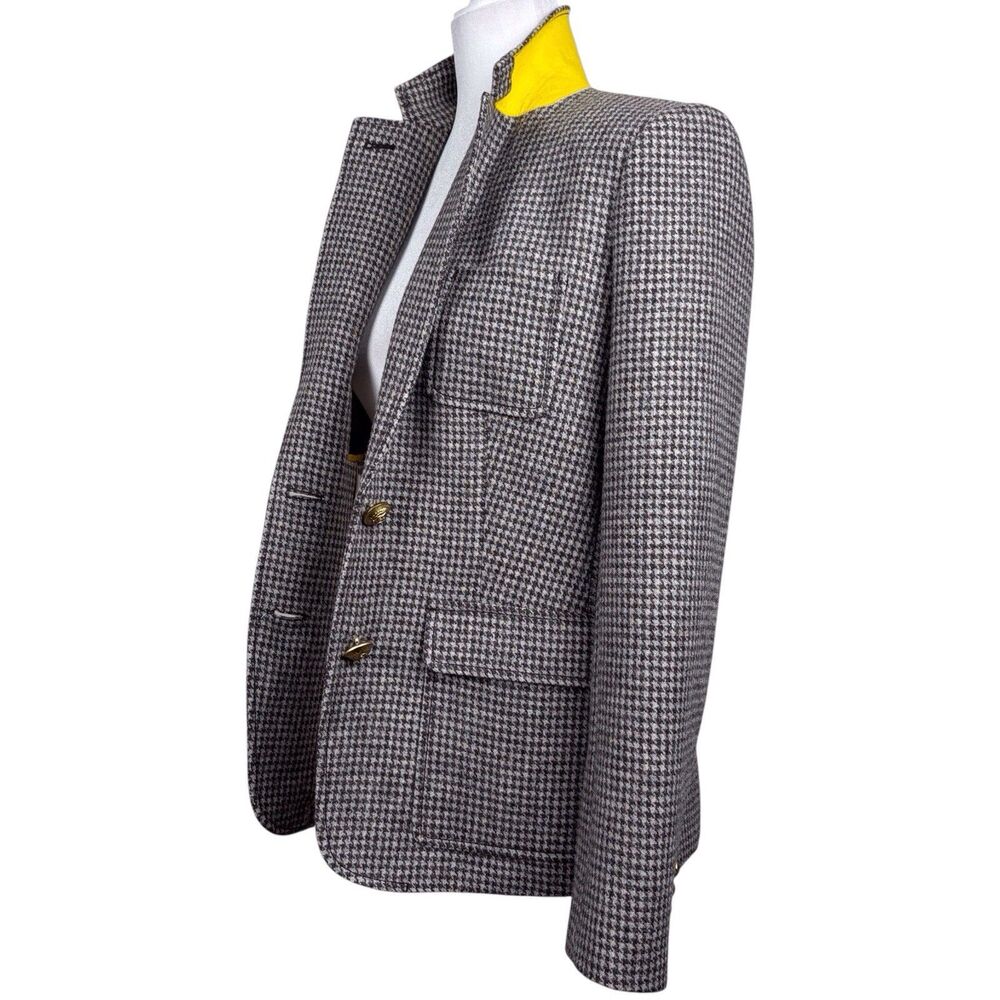 J.Crew Wool Houndstooth Blazer Gray Ivory Size 10 Crest Equestrian Career
